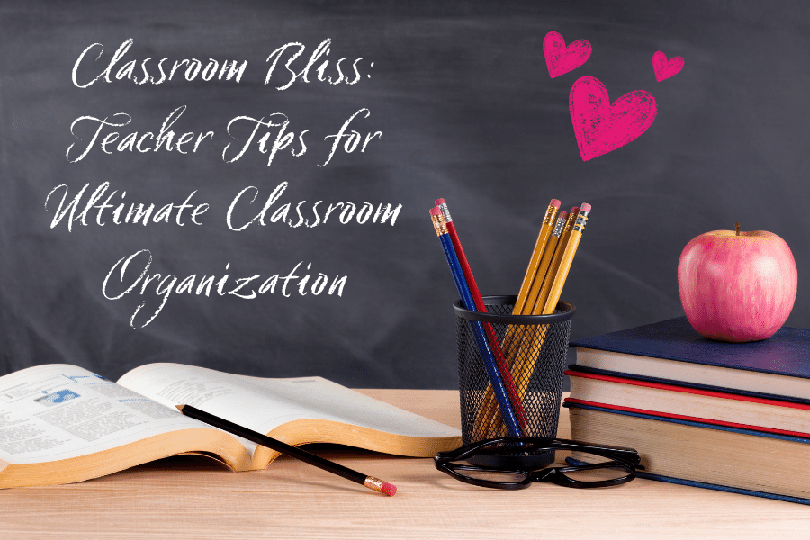 Chalkboard with book open and pencil holder. 