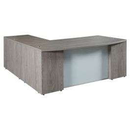 Ultra Premium Laminate Series Bow Front L-Shaped Desk Set w/ Frosted Glass Panel product image