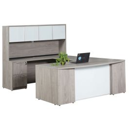 Ultra Premium Laminate Series Bow Front U-Shape Desk Suite w/ Frosted Glass Panel product image
