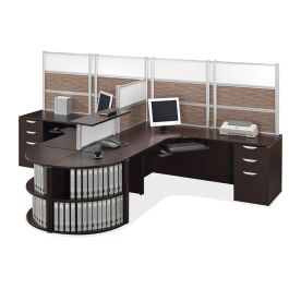 Borders II Collection 2-Person Workstation w/ 2 Deluxe Full Pedestal Files & Corner Bookcases product image