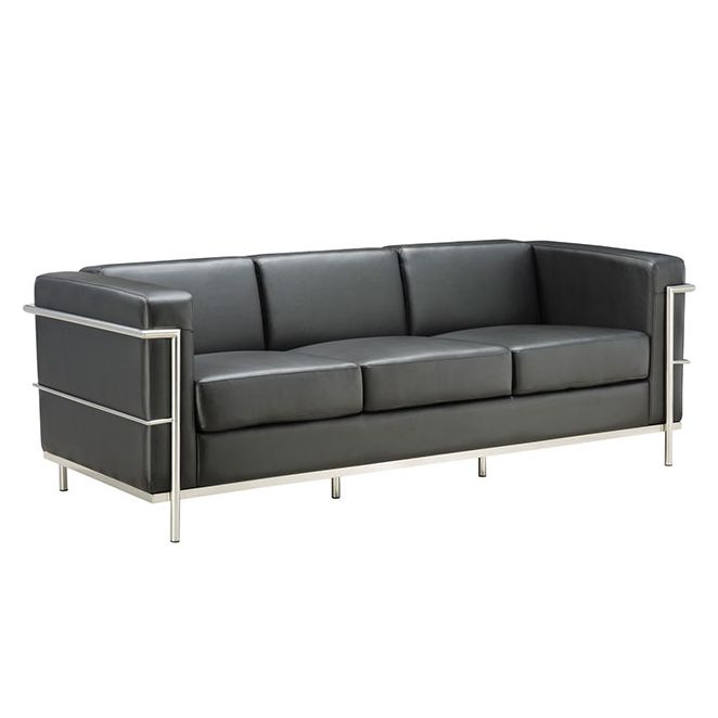 Modern black vinyl sofa for office reception areas and waiting rooms. Modern black vinyl sofa for office reception areas and waiting rooms.