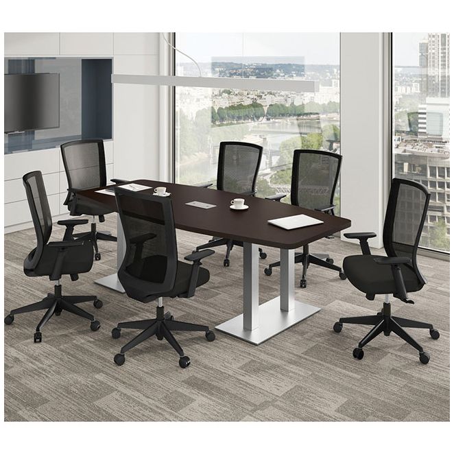 Boat shaped office conference table with board style base. Boat shaped office conference table with board style base.