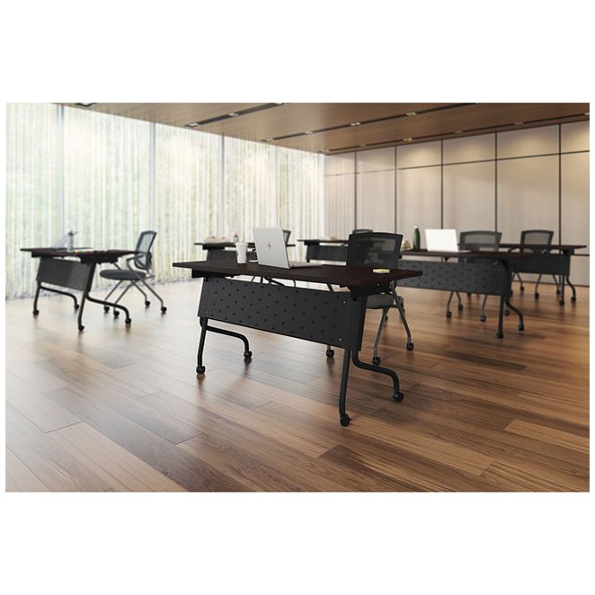 Training or seminar room with training tables set up. Training or seminar room with training tables set up.
