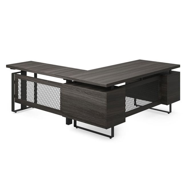 Height-adjustable l-shaped desk. Height-adjustable l-shaped desk.