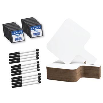 Rectangular Dry Erase Answer Paddles- 12 Pack w/ Markers & Erasers