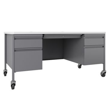 Mobile Teacher Desk w/ Double Pedestal - 60” W x 30” D