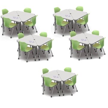Classroom Set - 20 Premier Dry Erase Triangle Desks & 20 Apex Chairs (18" H - 5th-Adult)