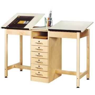 Two-Station Drafting Table w/ Drawer Base