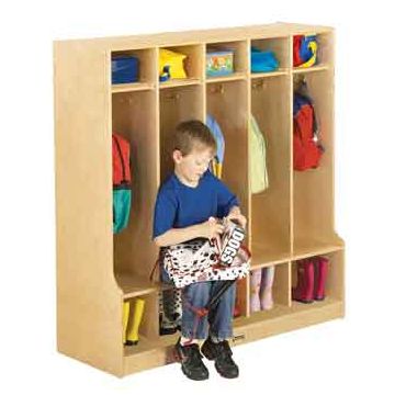 Natural Birch, 5 Section Coat Locker with Step