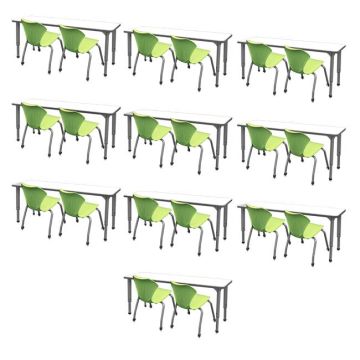 Classroom Set- 20 Apex Stack Chairs (18'' - 5th-Adult) & 10 Double Dry Erase Desks (60'' x 20'')