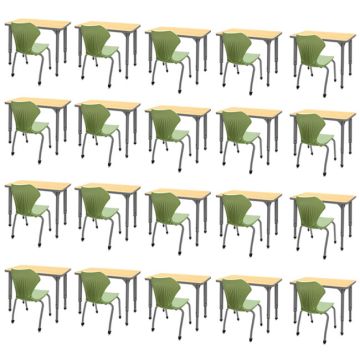 Classroom Set - 20 Single Student Desks & Apex Chairs