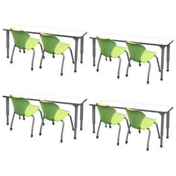 Classroom Set - 8 Apex Stack Chairs (18'' - 5th-Adult) & 4 Double Dry Erase Desks (60'' x 20'')
