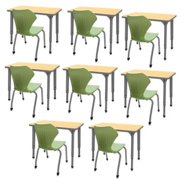 Classroom Set - 8 Single Student Desks & Apex Chairs