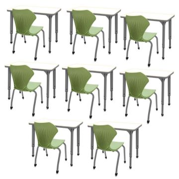 Classroom Set - 8 Apex Stack Chairs (18'' -5th-Adult) & 8 Dry Erase Desks (30'' x 20'')
