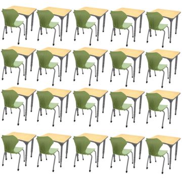 Classroom Set- 20 Curve Student Desks & Apex Chairs