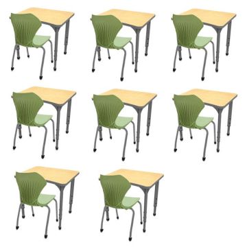 Classroom Set- 8 Curve Student Desks & Apex Chairs