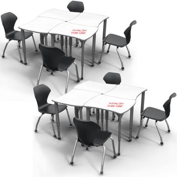 Classroom Set - 8 Apex Stack Chairs (18''H 5th-Adult) & 8 Dry Erase Dog Bone Student Apex Desks