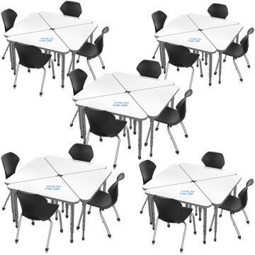 Classroom Set- 20 Apex Stack Chairs (18'' H -5th-Adult) & 20 Triangle Dry Erase Apex Student Desks