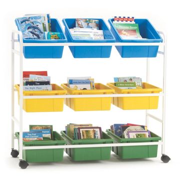 Book Browser Cart w/ 6 Divided & 3 Open Storage Bins
