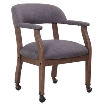 Blue Linen Button Tufted Captain's Guest Chair with Casters