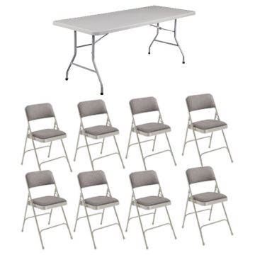 Folding Rectangle Table (30'' x 72'') with Eight Padded Folding Chairs