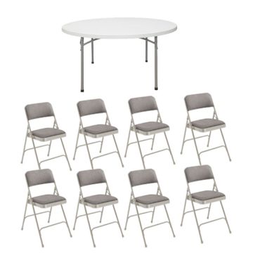 Folding Round Table (60'') with Eight Padded Folding Chairs