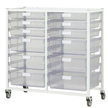 Antimicrobial Swift Wide Tower Cart (6) Single Depth & (6) Double Depth Trays - Clear