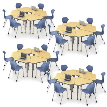 Classroom Set - 24 Single Student Gem Apex Desks & 24 Apex Stack Chairs (18'' H -5th-Adult)