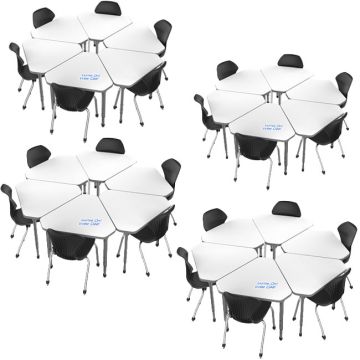 Classroom Set- 24 Single Student Gem Dry Erase Apex Desks & 24 Apex Stack Chairs (18'' H 5th-Adult)