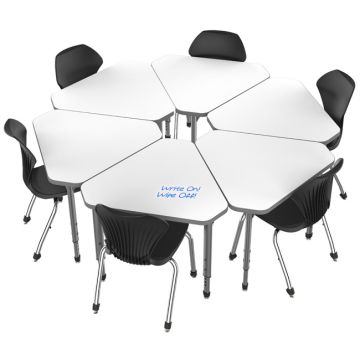 Classroom Set - 6 Single Student Gem Dry Erase Apex Desks & 6 Apex Stack Chairs (18'' 5th-Adult)