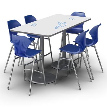Package Set- Dual Base Rectangle Dry Erase Bar Height Table w/ 6 Apex Stools