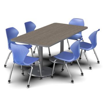Package Set- Dual Base Rectangle Table w/ 6 Apex Stack Chairs