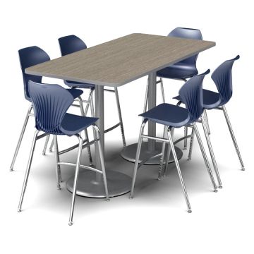 Package Set- Dual Base Bar Height Rectangle Table w/ 6 Apex Stools