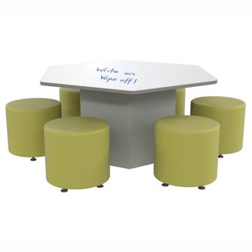 Sonik Dry Erase Hexagon Table & Round Soft Seating Package (29'' H Table w/ 18'' H Seats)
