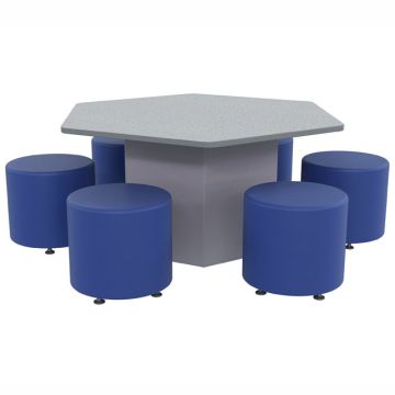 Sonik Hexagon Table & Round Ottoman Package (29" H Table w/ 18" H Seats)