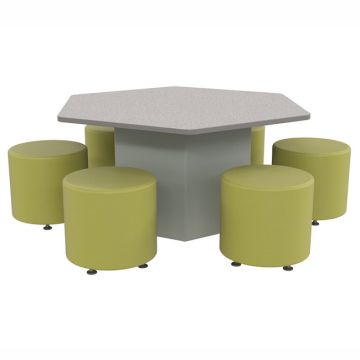 Sonik Hexagon Table & Round Ottoman Package (26'' H Table w/ 16'' H Seats)