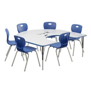 Deluxe Dry Erase Activity Table & Classic Student Chair Packages (60" x 66" Horseshoe - 1 Table & 6 Chairs)