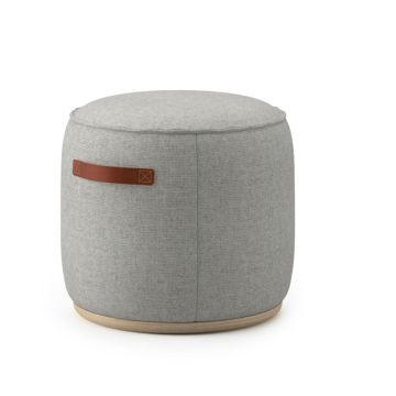 Indie Large Round Pouf w/ Leather Handles - 16-1/2" H