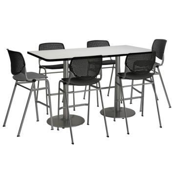 Silver Base Cafe Table with Six Kool Barstools- 36'' X 72'' Rectangle