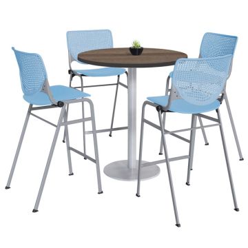 Silver Base Bar Height Cafe Table with Four Kool Barstools by KFI