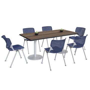 Silver Base Cafe Table with Six Kool Stack Chairs- 36'' X 72'' Rectangle