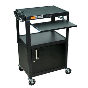 Adjustable Height Metal Cart w/ Cabinet & Keyboard
