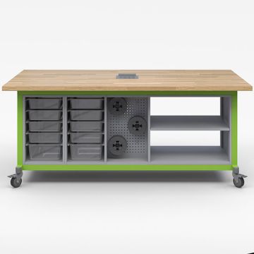 Explorer Dual 10-Bin Open Storage Cabinet with Peg Board Maker Table With Power Module