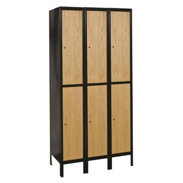 Metal-Wood Hybrid Double-Tier 3-Wide Lockers