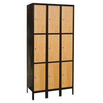 Metal-Wood Hybrid Triple-Tier 3-Wide Lockers