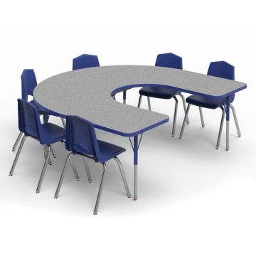 Horseshoe Activity Table with Colored Edgeband & Chair Package Set