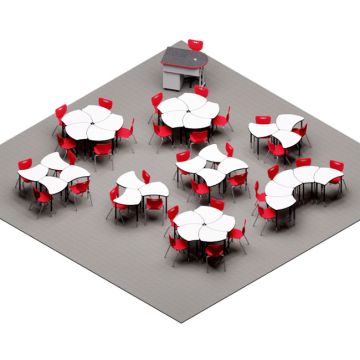 Complete Classroom Package - Teacher Station + 34 Porcelain Dry Erase Shape Desks & Chairs