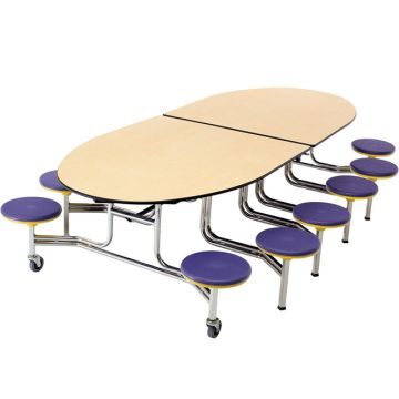Mobile Stool Cafeteria Table w/ Elliptical Top