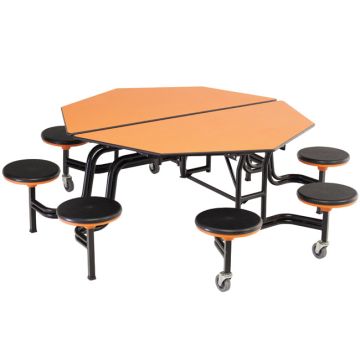 Mobile Stool Cafeteria Table w/ Octagonal Top