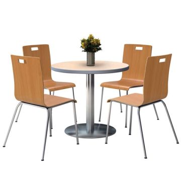Silver Base Cafe Table with Four Jive Stack Chairs by KFI